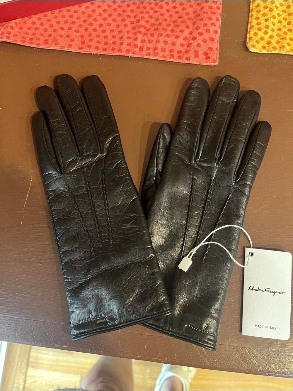 Salvatore Ferragamo Black Leather Gloves for Men